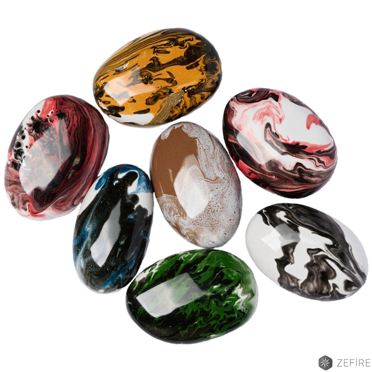 Декоративные керамические камни цветные с узором 7 шт