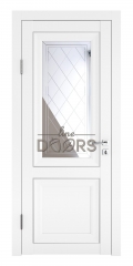 Дверь межкомнатная DO-PG2 Белый бархат/Зеркало ромб фацет