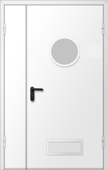 межкомнатная дверь двупольная металлическая с вентиляционной решеткой и остеклением D300