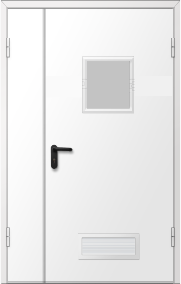 межкомнатная дверь двупольная металлическая с вентиляционной решеткой и остеклением 300х400