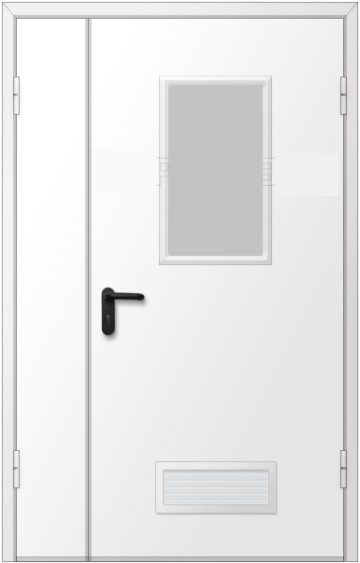 Дверь двупольная металлическая с вентиляционной решеткой и остеклением 300х600
