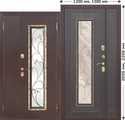 Входная металлическая нестандартная межкомнатная дверь Ferroni со стеклопакетом Плющ 1200х2050, 1300х2050 Венге