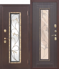 Входная металлическая межкомнатная дверь Ferroni со стеклопакетом Плющ Венге