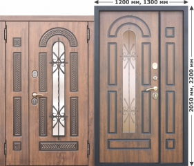 Входная металлическая межкомнатная дверь Ferroni со стеклопакетом и ковкой Vikont 1200/1300х2050